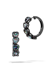 Large Black Gold Bezel Heart Hoops Earrings